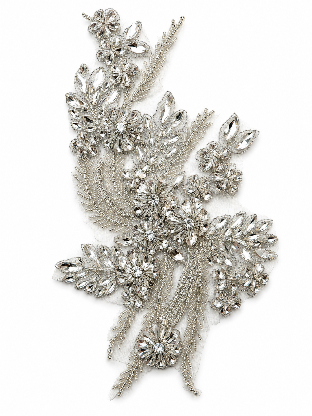Silver Crystal Floral Appliqué