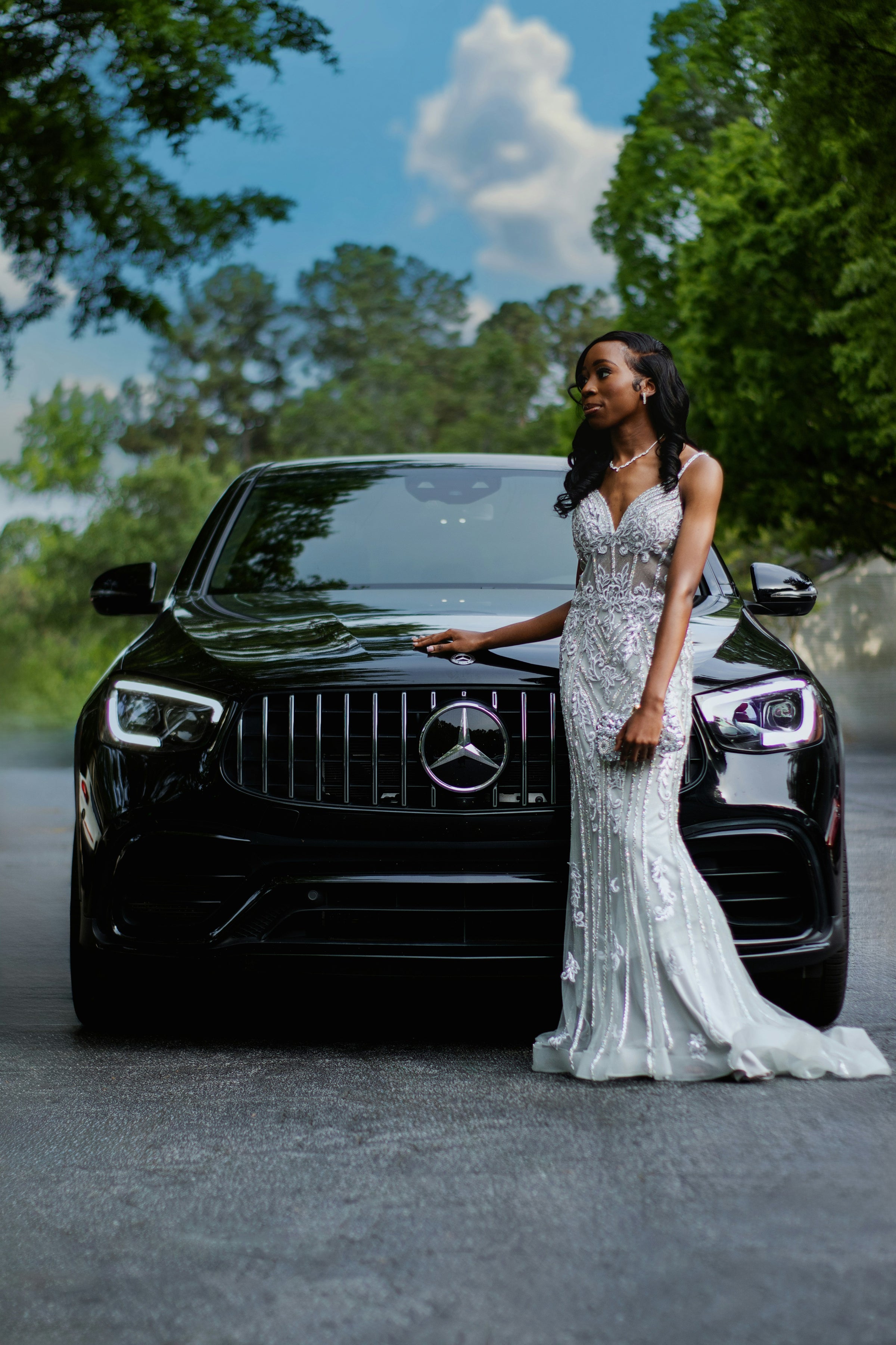 Luxury silver couture evening gown and high-fashion formalwear aesthetic by Sewn In The Wood.