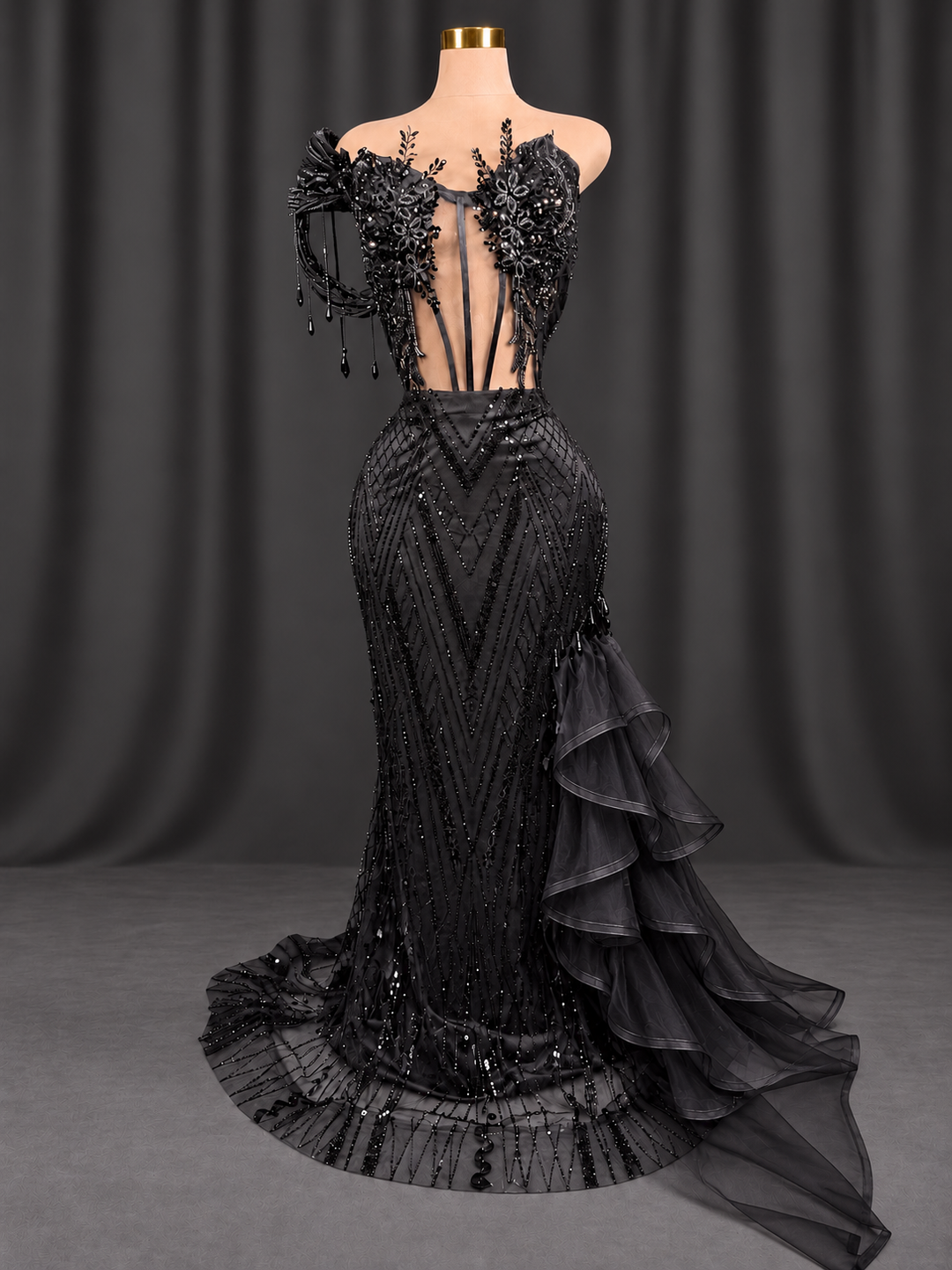 Midnight Spiral Black Corset Prom Dress