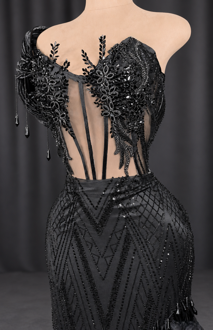 Midnight Spiral Black Corset Prom Dress