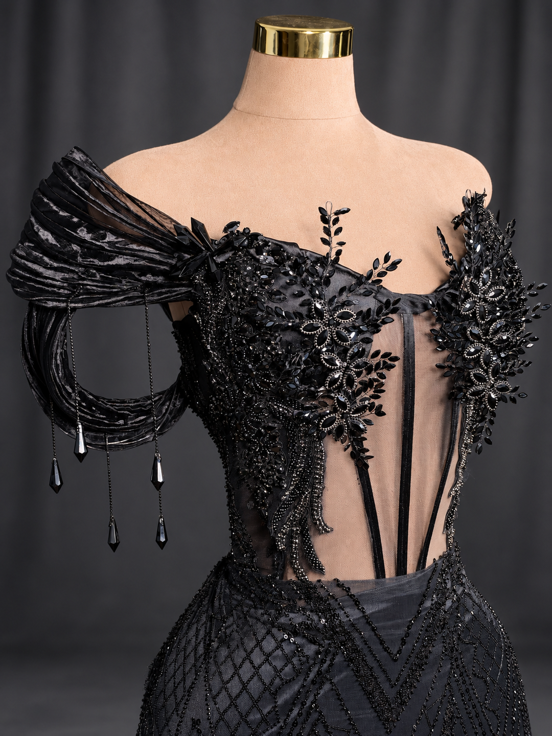 Midnight Spiral Black Corset Prom Dress